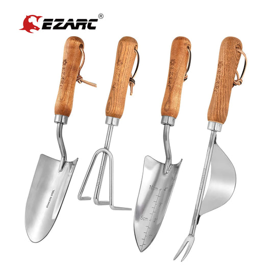 EZARC Garden Tools Set 4 Pcs Heavy Duty Stainless Steel Gardening Kit Indoor and Outdoor Hand Planting Kit with Elegant Box